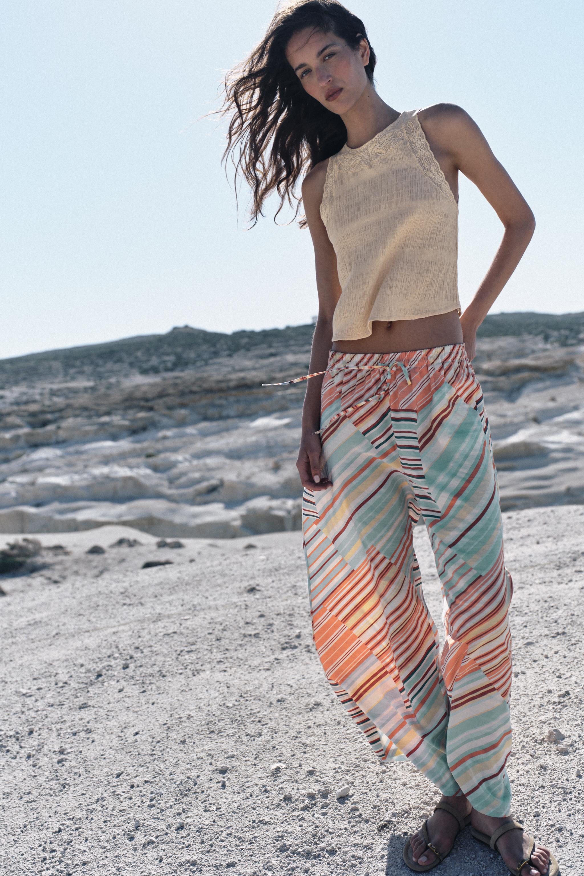STRIPED WIDE LEG PANTS